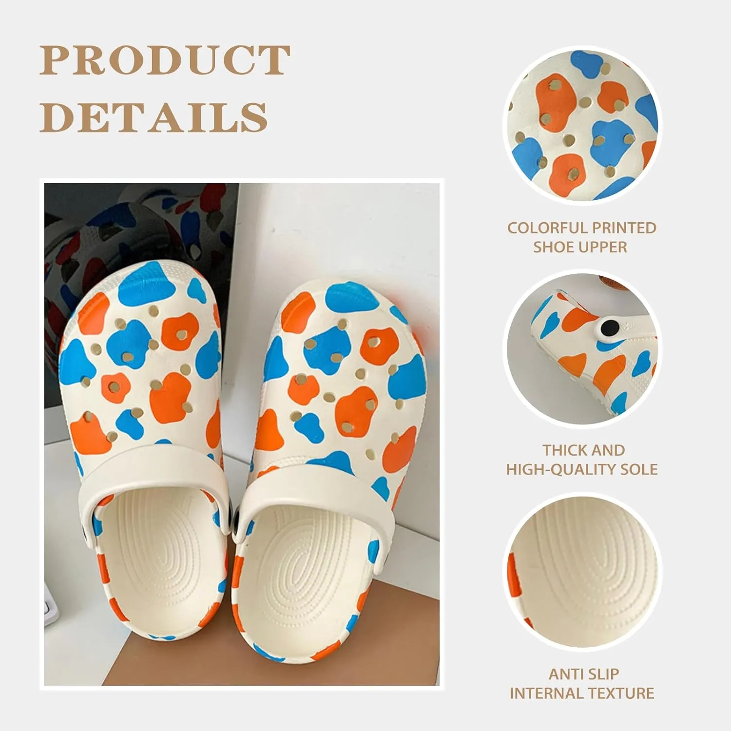 Cow Clogs with Buckles and Socks Slippers Comfortable Slip On Water Beach Sandals Indoor Outdoor Shoe for Women's/Girls