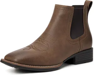 Cowboy Boots for Men Square Toe Mens Western Boots Slip On Casual Retro Boots