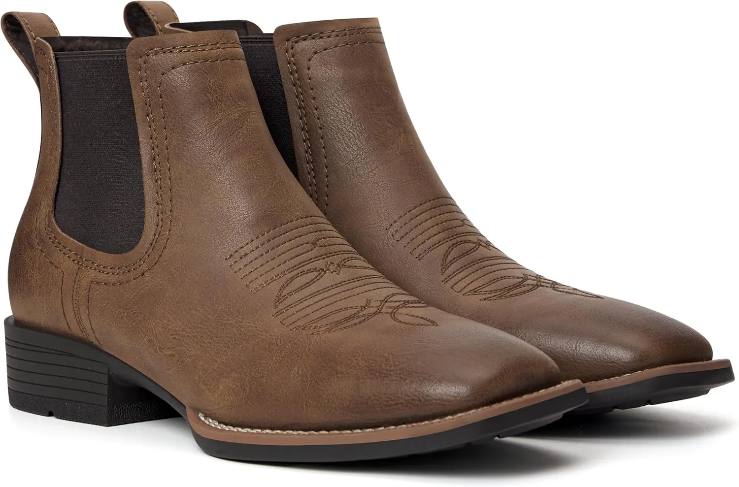 Cowboy Boots for Men Square Toe Mens Western Boots Slip On Casual Retro Boots