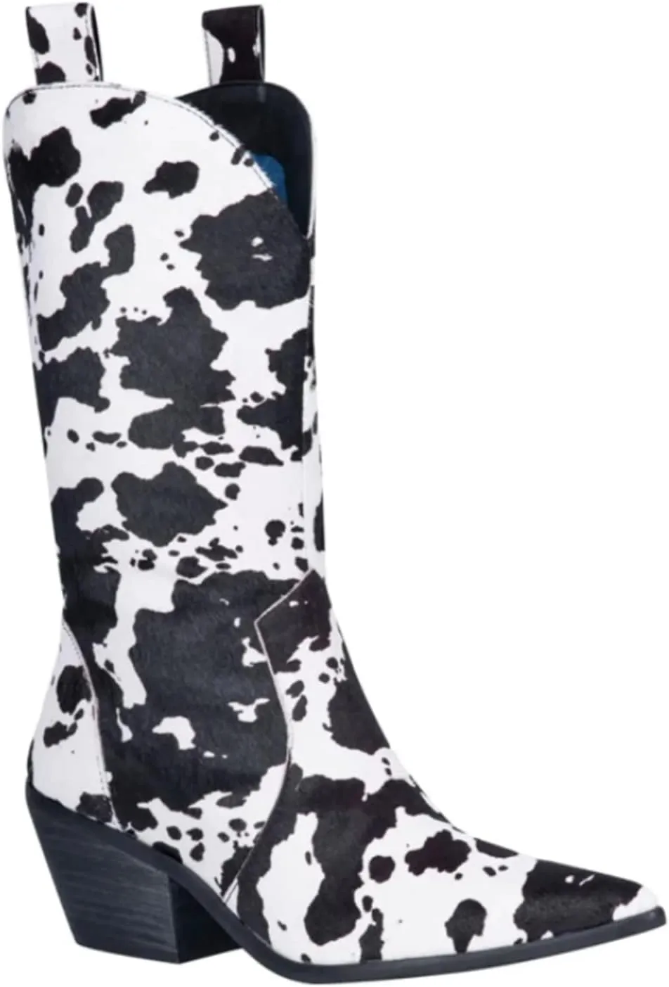 Cowboy Boots for Women Mid Calf Cowgirl Western Boots Cow Print Pointed Toe Chunky Heel Shoes US4-11