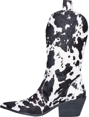 Cowboy Boots for Women Mid Calf Cowgirl Western Boots Cow Print Pointed Toe Chunky Heel Shoes US4-11