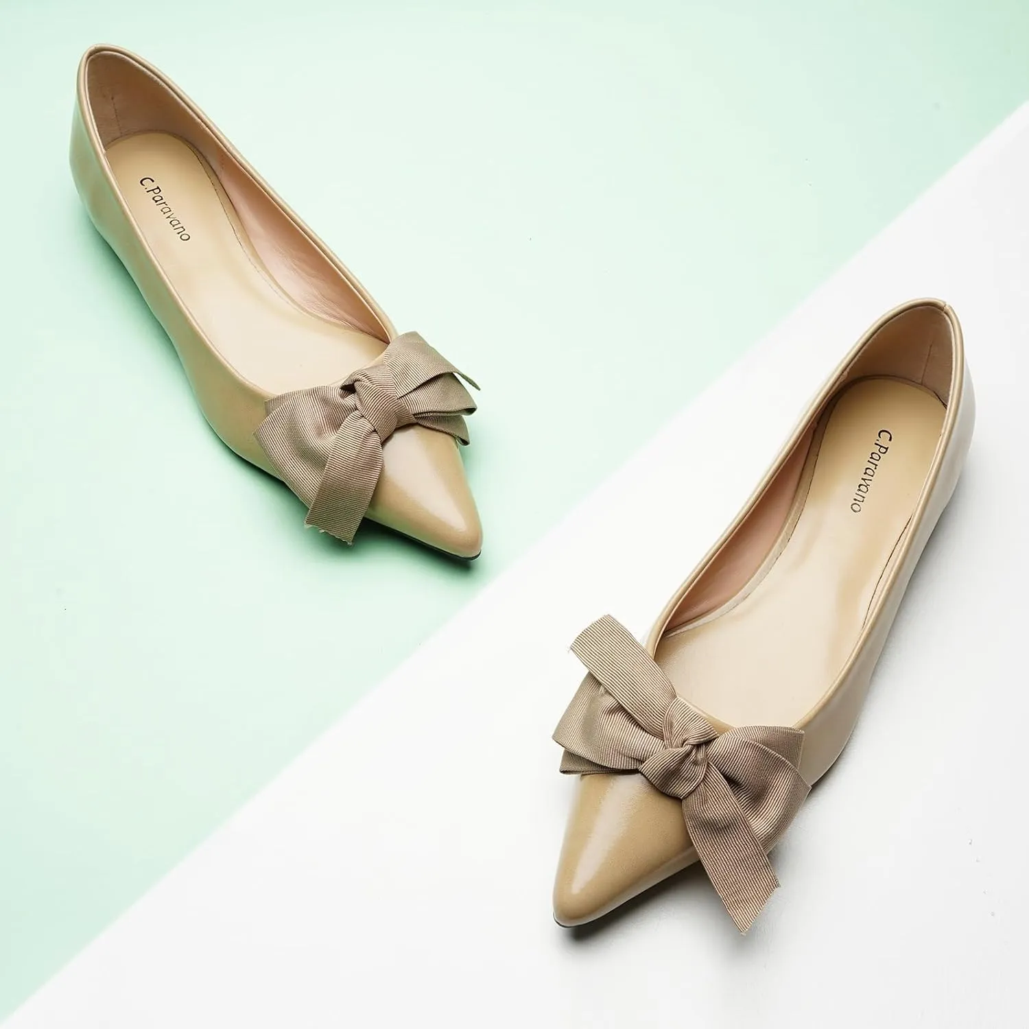 C.Paravano Pointy Bow Flats Women's Flats Comfortable Stylish Slip-On Shoes for Casual and Office