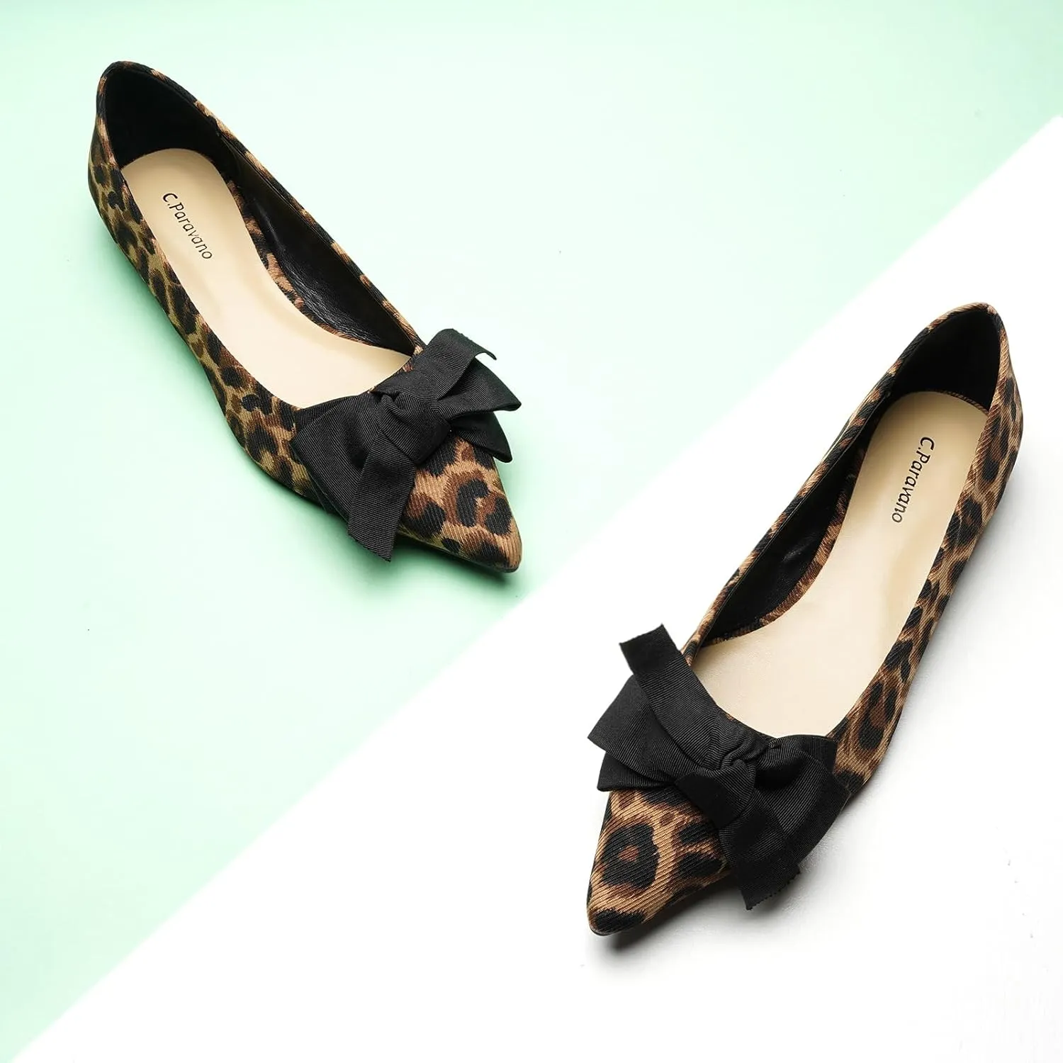 C.Paravano Pointy Bow Flats Women's Flats Comfortable Stylish Slip-On Shoes for Casual and Office