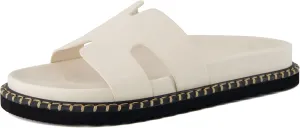 CUSHIONAIRE Crisp Women’s Slide Sandal – Faux Leather Cutout Slip-On with Artisan Stitching & Memory Foam, Wide Widths Available