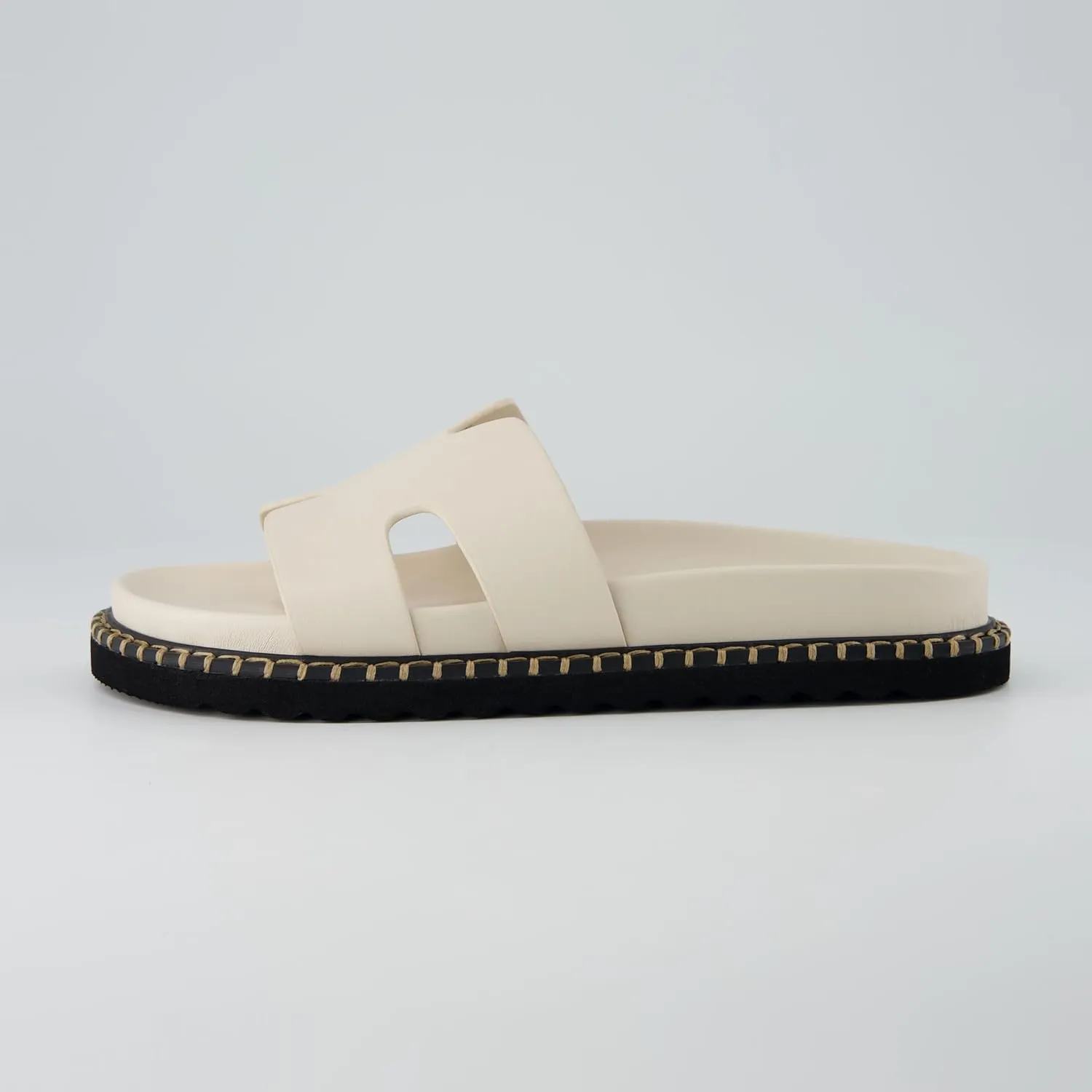 CUSHIONAIRE Crisp Women’s Slide Sandal – Faux Leather Cutout Slip-On with Artisan Stitching & Memory Foam, Wide Widths Available