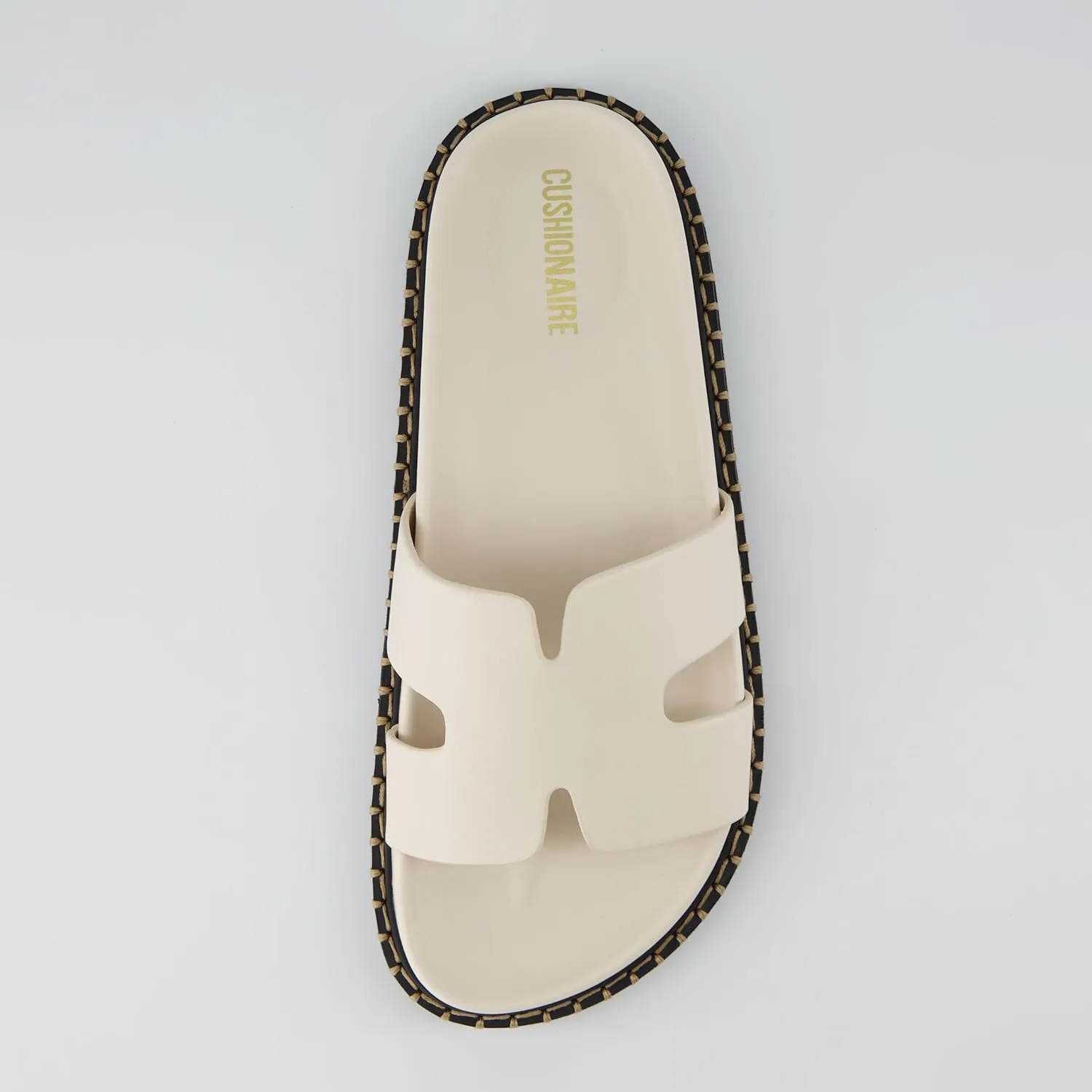 CUSHIONAIRE Crisp Women’s Slide Sandal – Faux Leather Cutout Slip-On with Artisan Stitching & Memory Foam, Wide Widths Available