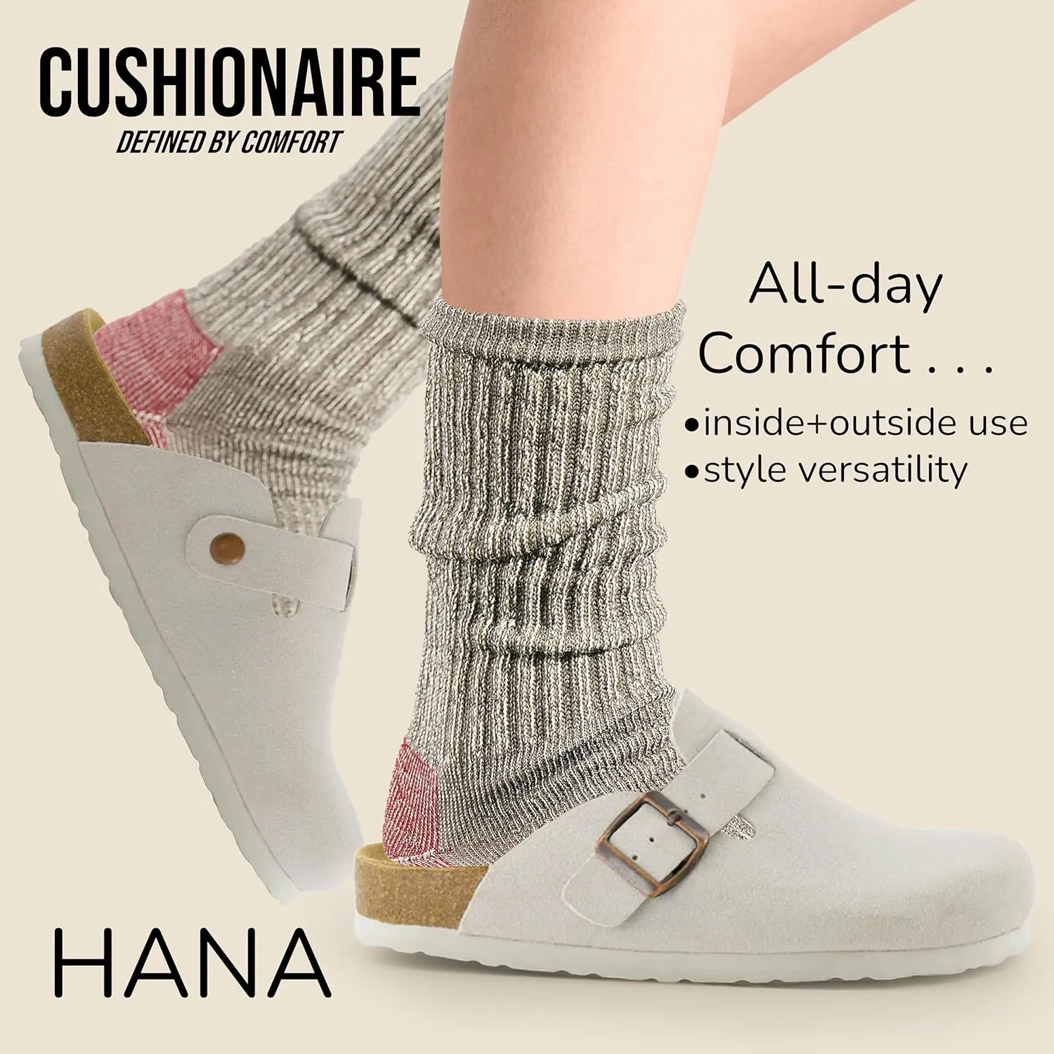 CUSHIONAIRE Hana Slip-On Buckle Clog with Cork Footbed  Memory Foam, Wide Widths Available