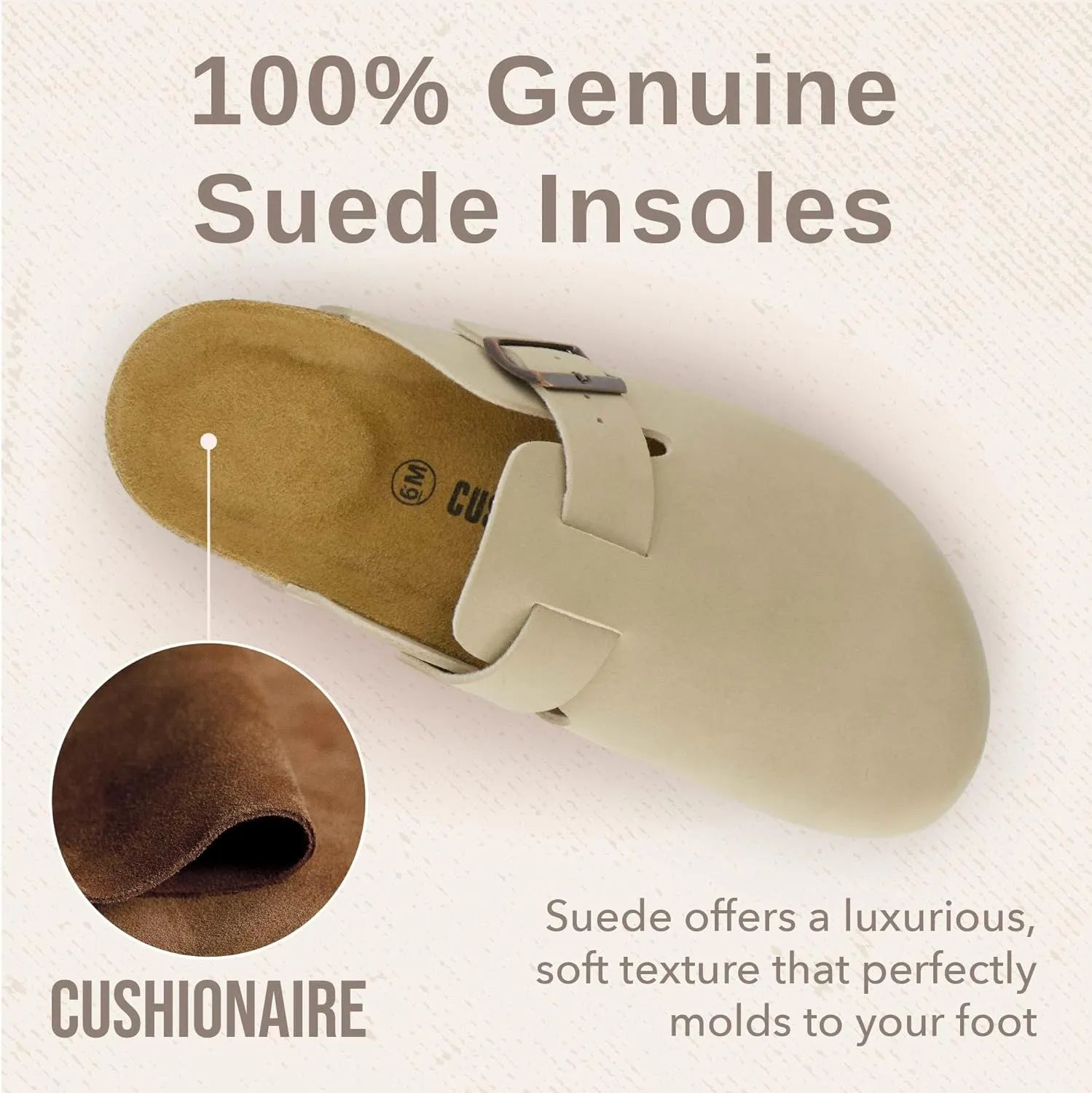CUSHIONAIRE Hana Slip-On Buckle Clog with Cork Footbed  Memory Foam, Wide Widths Available