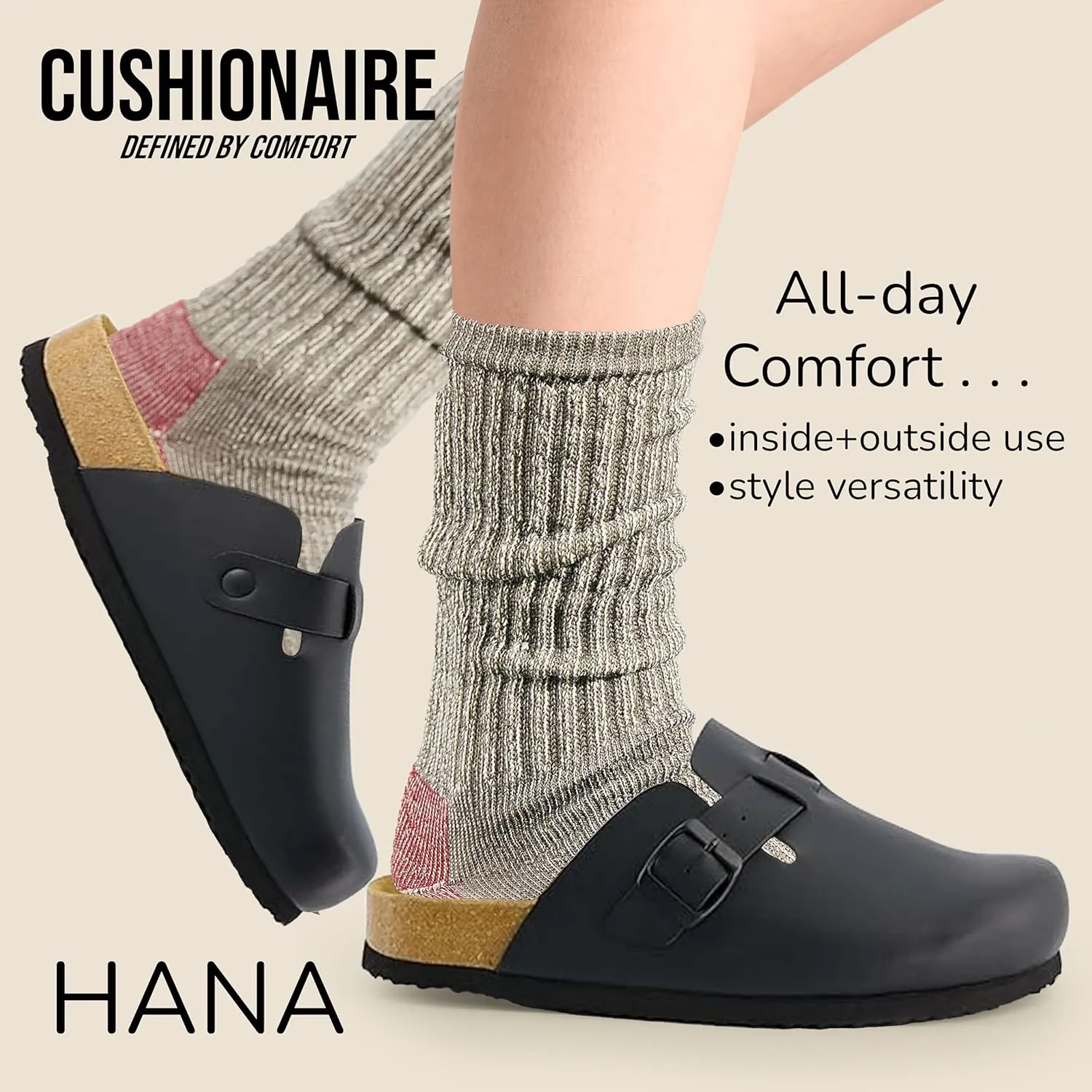 CUSHIONAIRE Hana Slip-On Buckle Clog with Cork Footbed  Memory Foam, Wide Widths Available