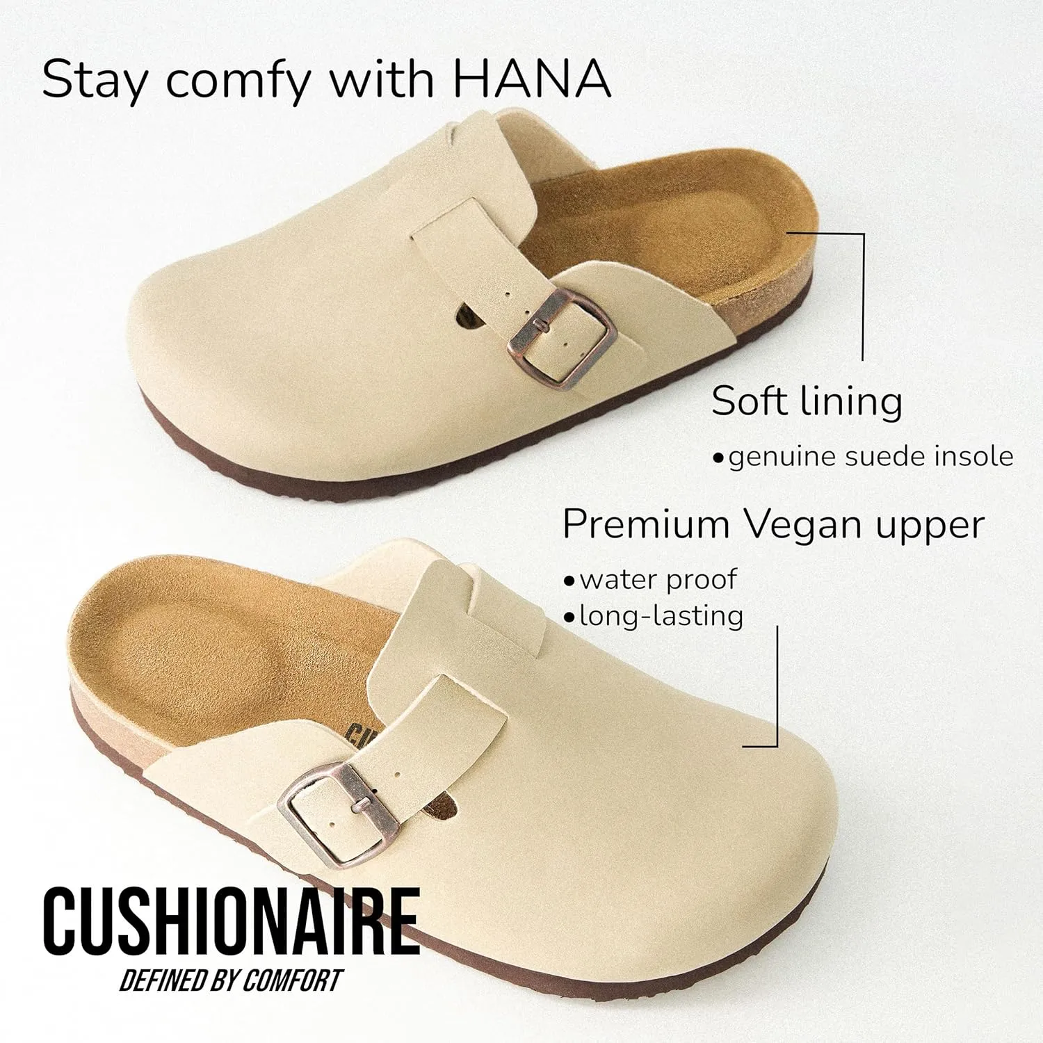 CUSHIONAIRE Hana Slip-On Buckle Clog with Cork Footbed  Memory Foam, Wide Widths Available