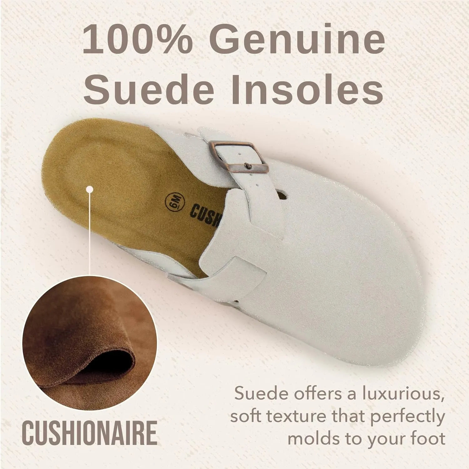 CUSHIONAIRE Hana Slip-On Buckle Clog with Cork Footbed  Memory Foam, Wide Widths Available
