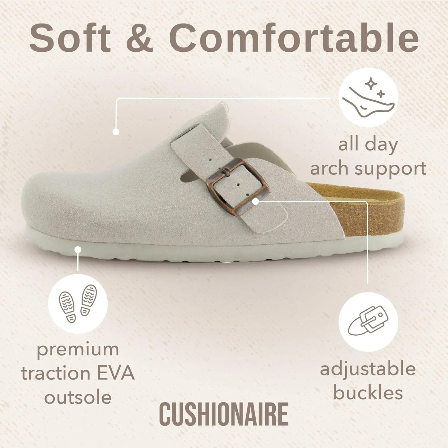 CUSHIONAIRE Hana Slip-On Buckle Clog with Cork Footbed  Memory Foam, Wide Widths Available