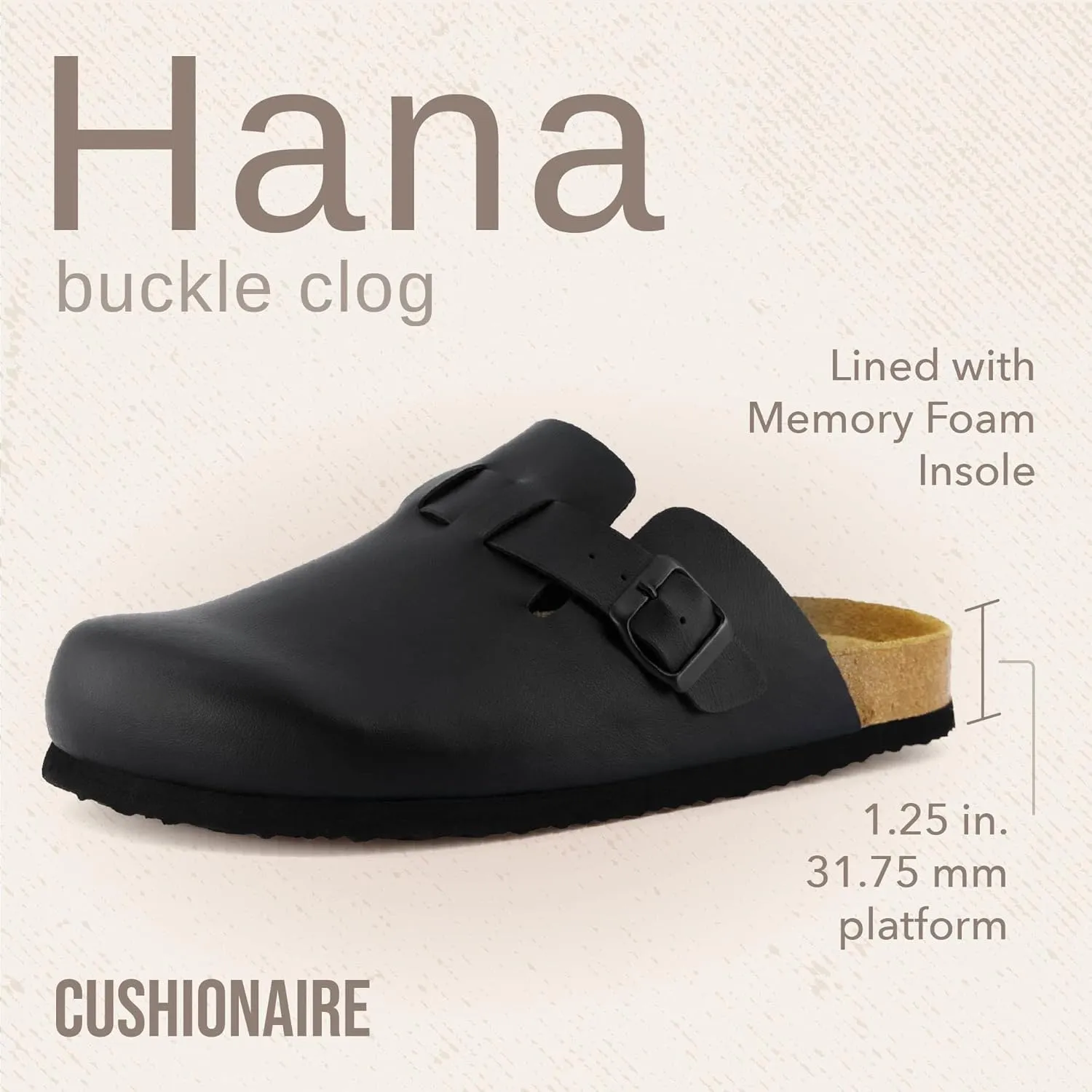 CUSHIONAIRE Hana Slip-On Buckle Clog with Cork Footbed  Memory Foam, Wide Widths Available