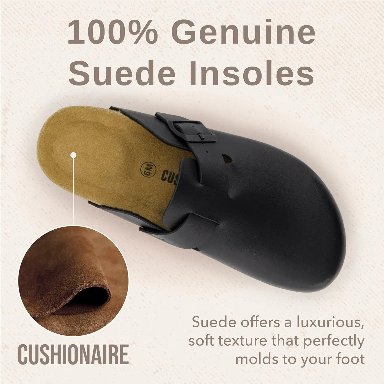 CUSHIONAIRE Hana Slip-On Buckle Clog with Cork Footbed  Memory Foam, Wide Widths Available