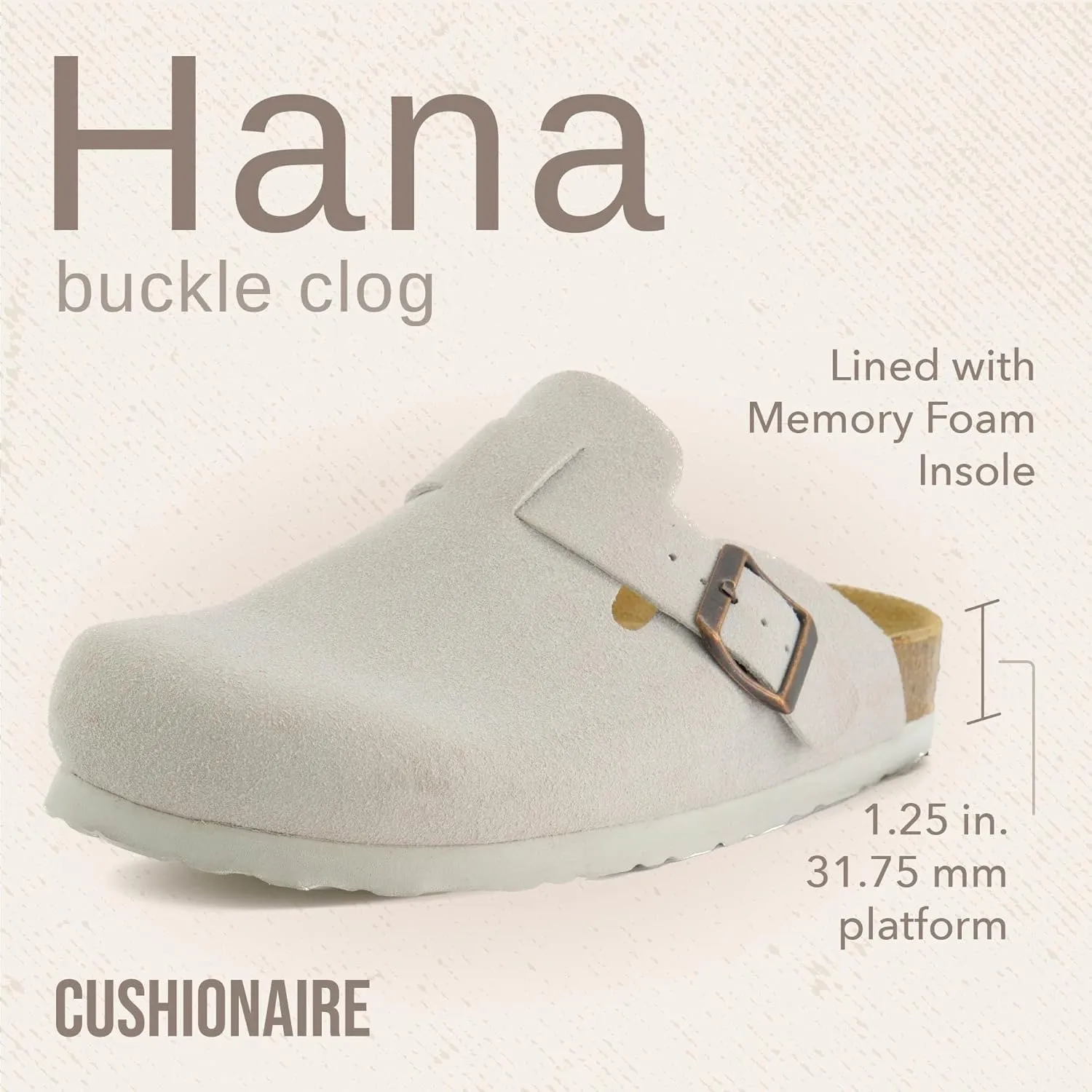 CUSHIONAIRE Hana Slip-On Buckle Clog with Cork Footbed  Memory Foam, Wide Widths Available