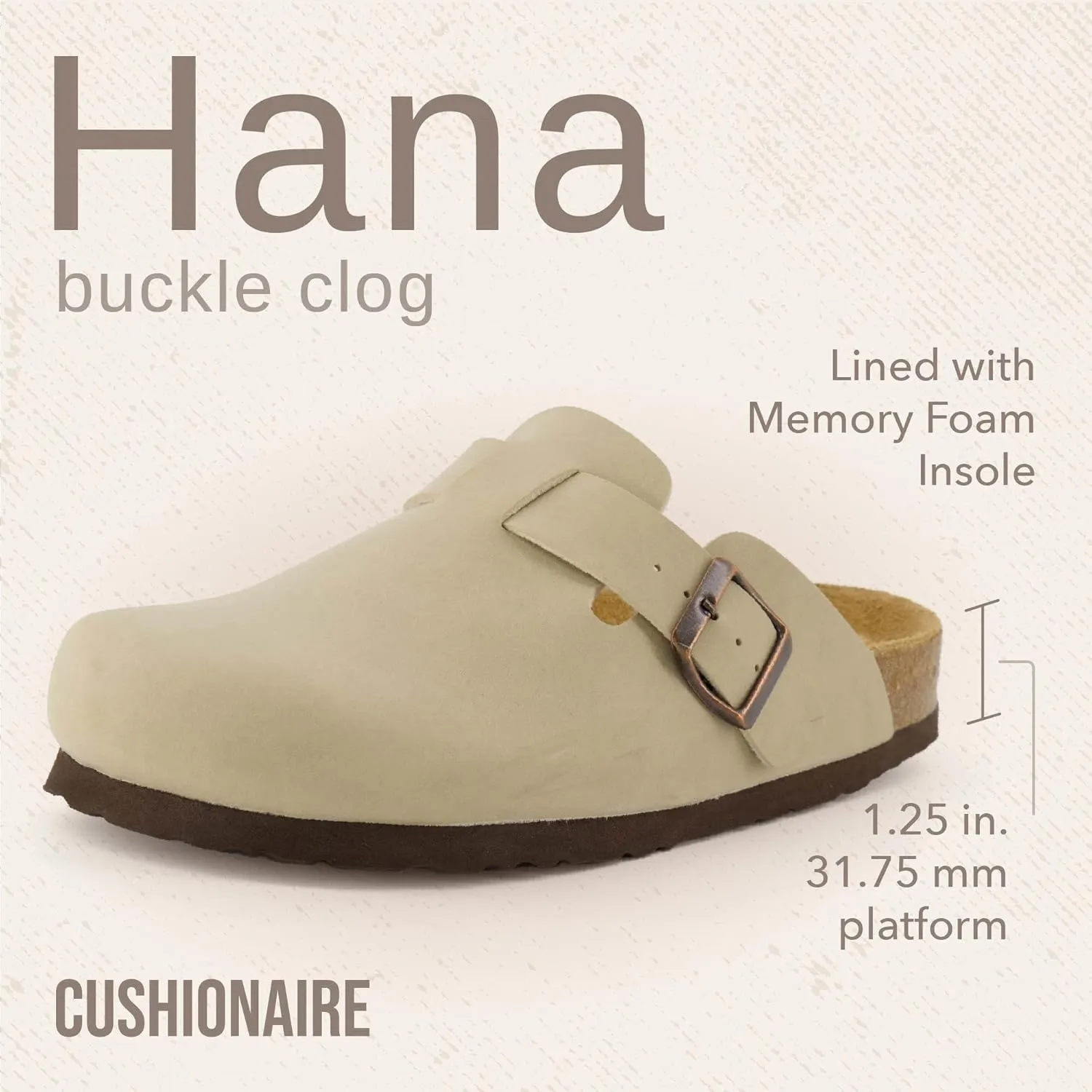CUSHIONAIRE Hana Slip-On Buckle Clog with Cork Footbed  Memory Foam, Wide Widths Available