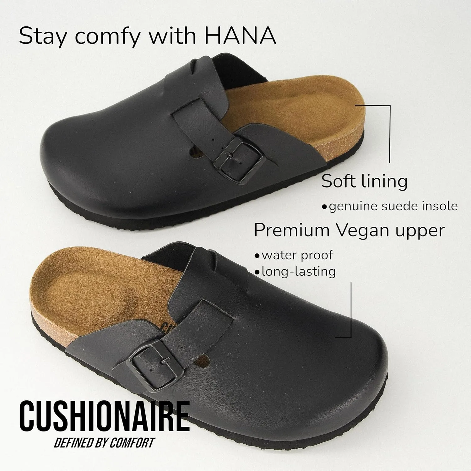CUSHIONAIRE Hana Slip-On Buckle Clog with Cork Footbed  Memory Foam, Wide Widths Available