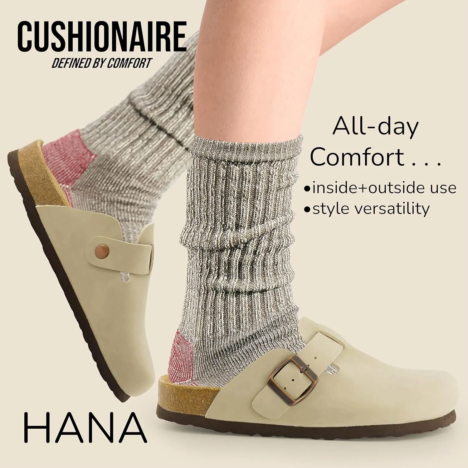 CUSHIONAIRE Hana Slip-On Buckle Clog with Cork Footbed  Memory Foam, Wide Widths Available