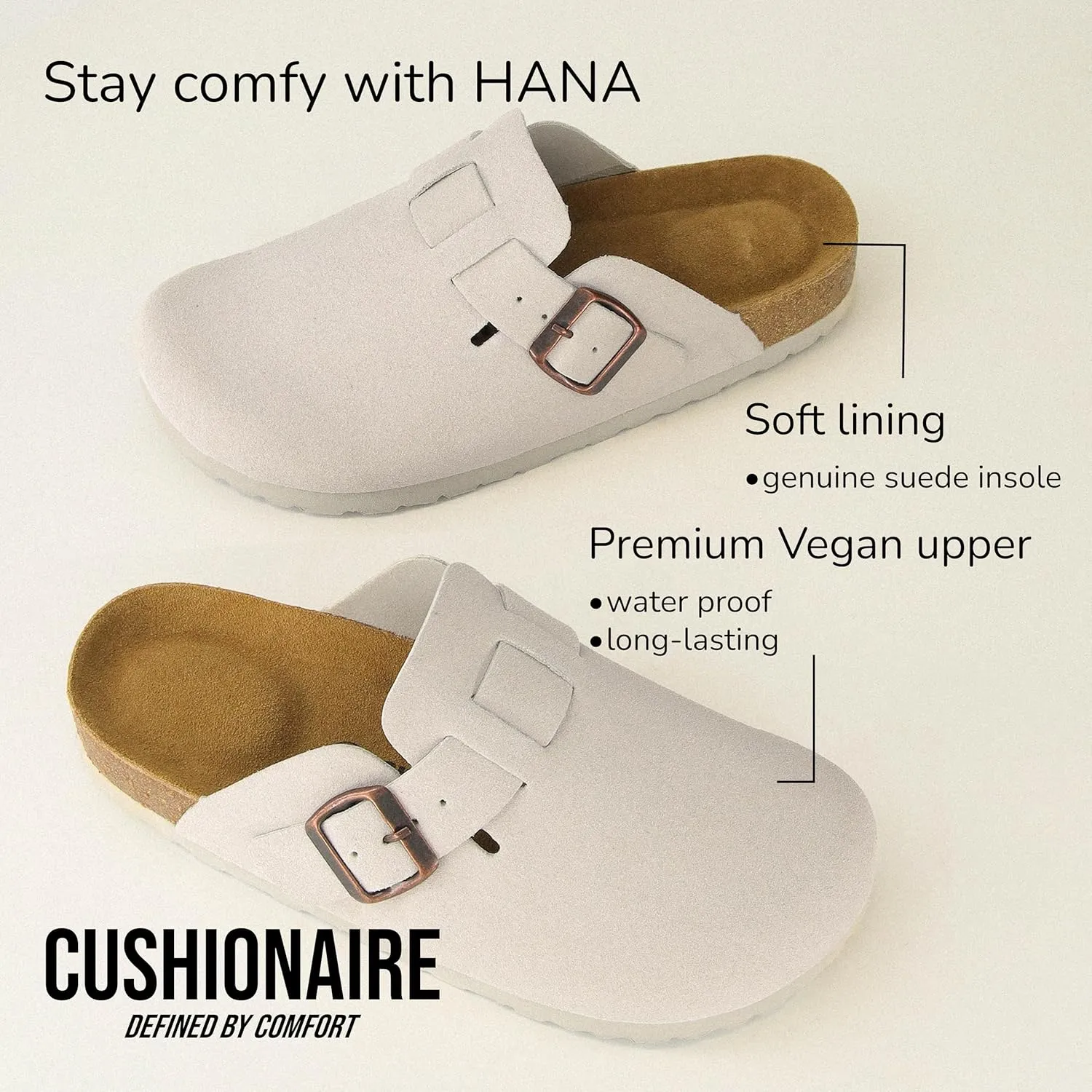 CUSHIONAIRE Hana Slip-On Buckle Clog with Cork Footbed  Memory Foam, Wide Widths Available