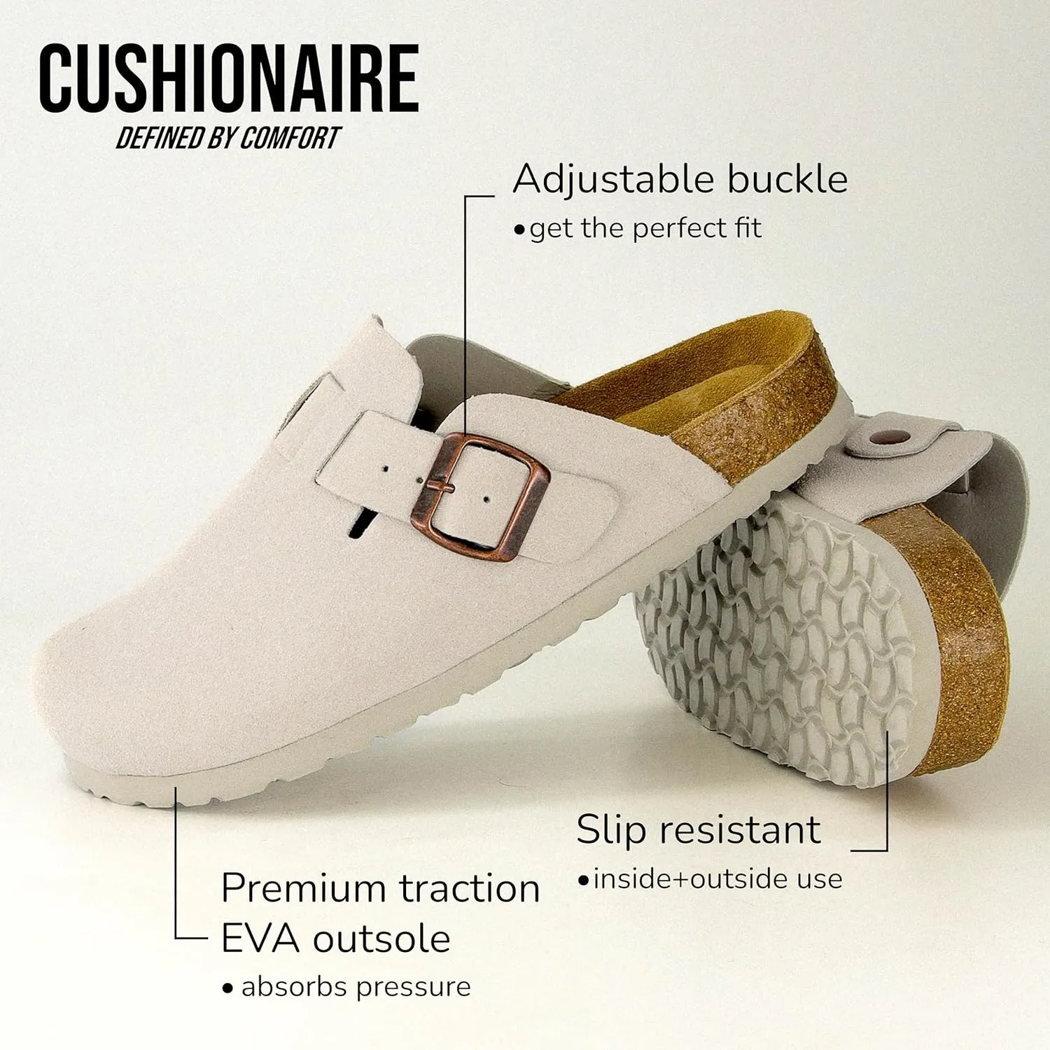 CUSHIONAIRE Hana Slip-On Buckle Clog with Cork Footbed  Memory Foam, Wide Widths Available