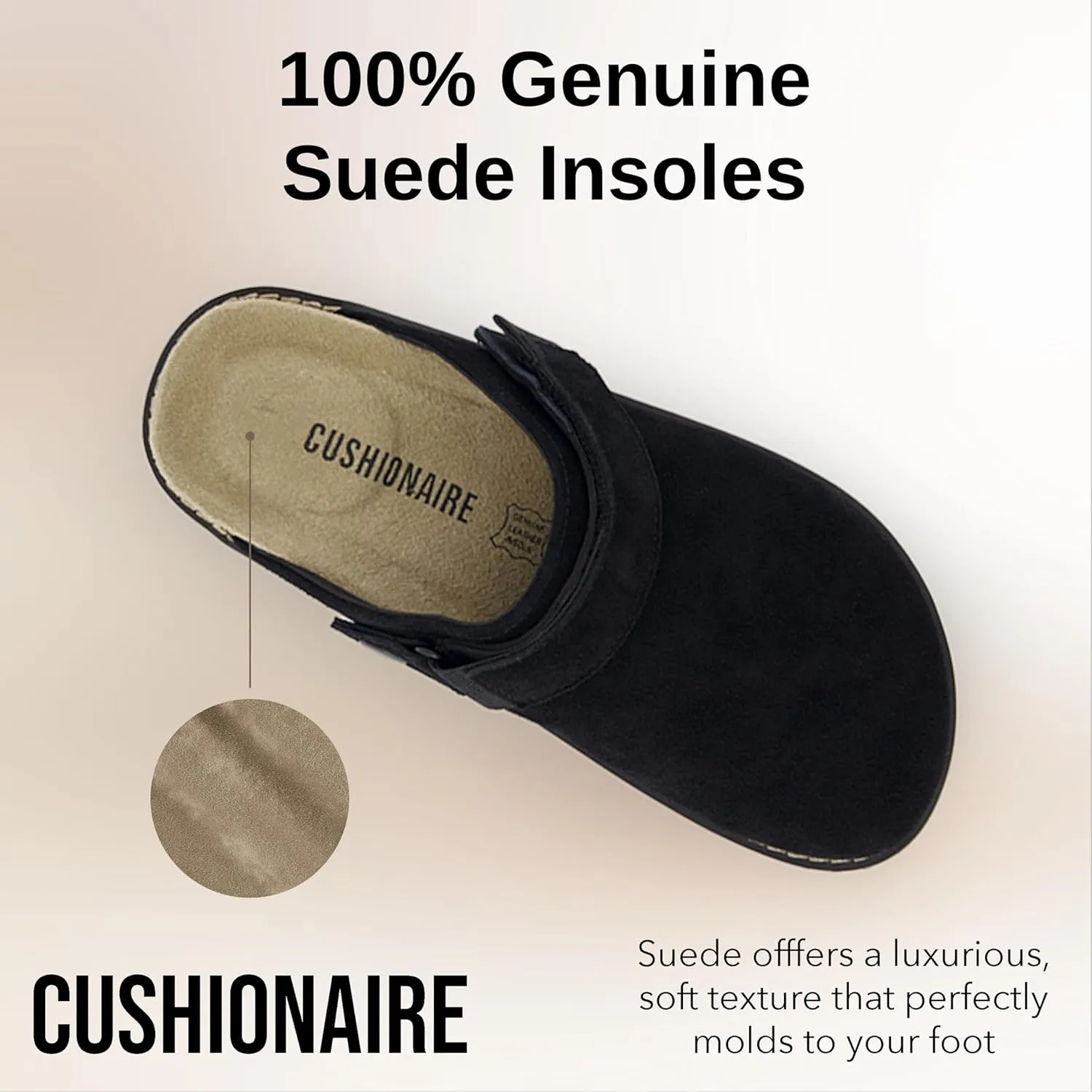 CUSHIONAIRE Women's Boulder Genuine Suede Clog with Swivel Strap – Lightweight EVA Sole, Memory Foam Insole, Wide Widths Available