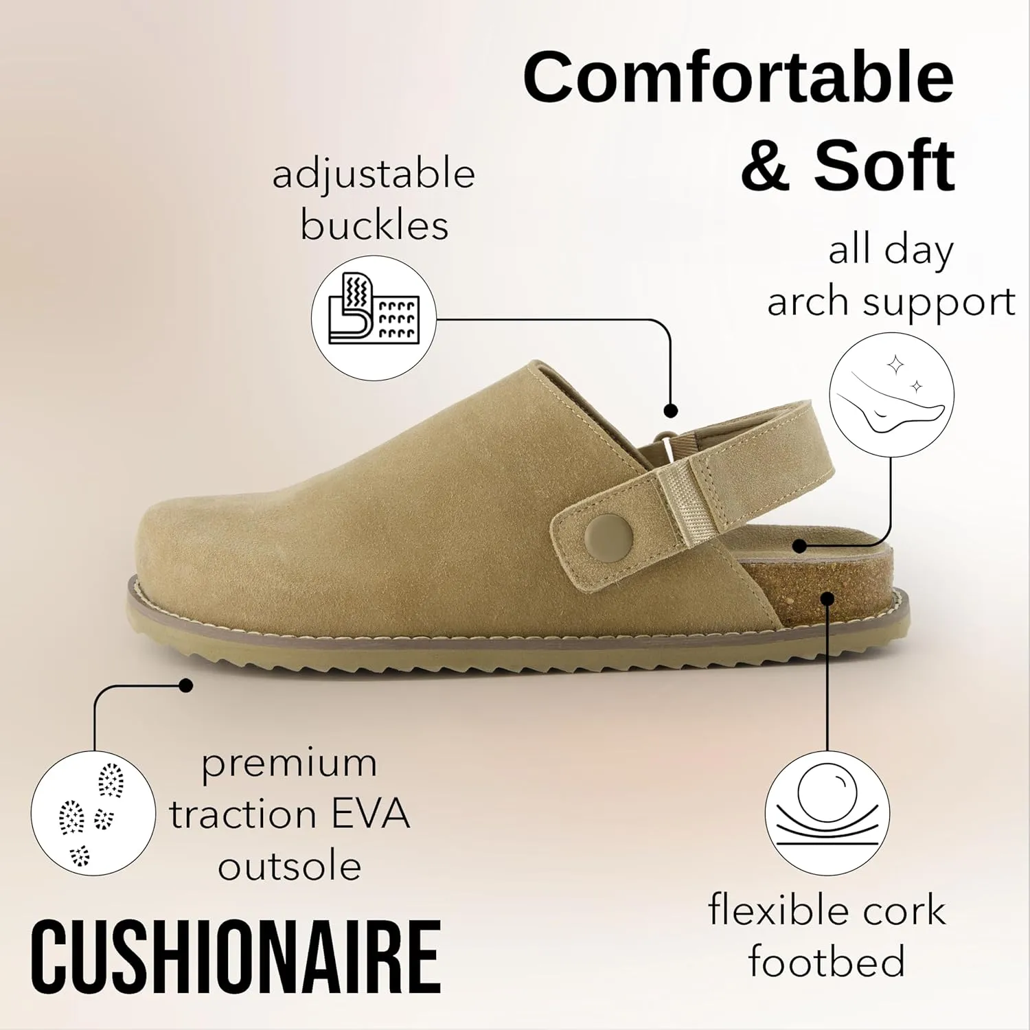 CUSHIONAIRE Women's Boulder Genuine Suede Clog with Swivel Strap – Lightweight EVA Sole, Memory Foam Insole, Wide Widths Available