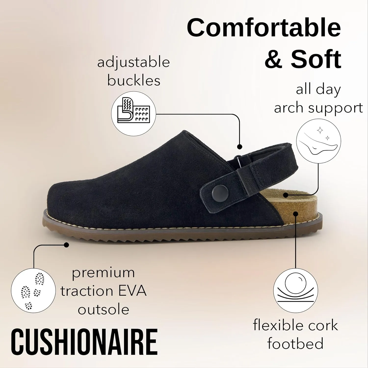 CUSHIONAIRE Women's Boulder Genuine Suede Clog with Swivel Strap – Lightweight EVA Sole, Memory Foam Insole, Wide Widths Available