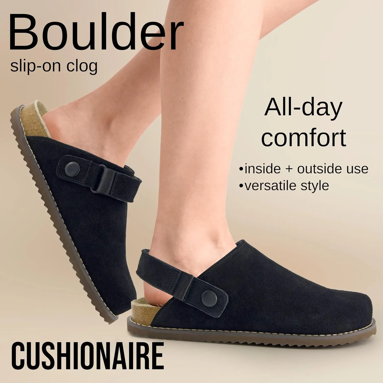 CUSHIONAIRE Women's Boulder Genuine Suede Clog with Swivel Strap – Lightweight EVA Sole, Memory Foam Insole, Wide Widths Available