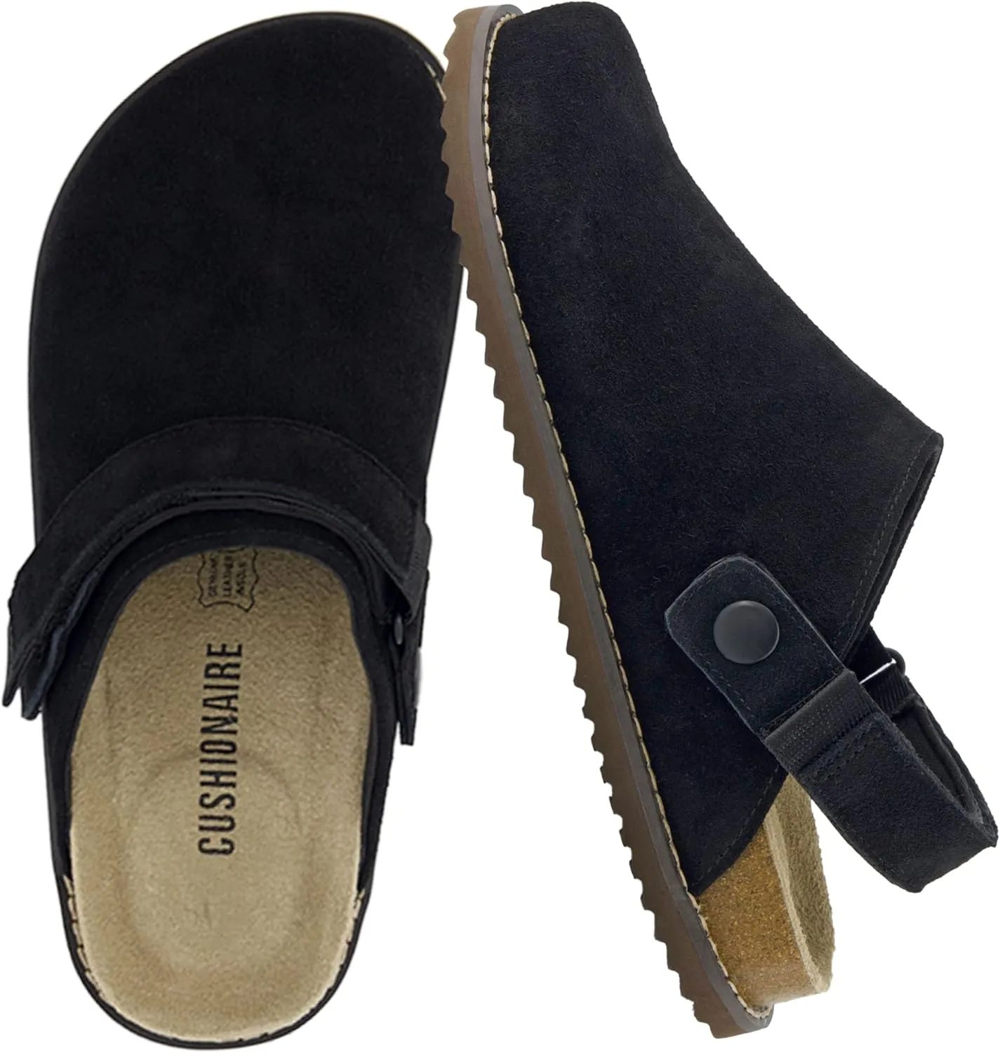 CUSHIONAIRE Women's Boulder Genuine Suede Clog with Swivel Strap – Lightweight EVA Sole, Memory Foam Insole, Wide Widths Available