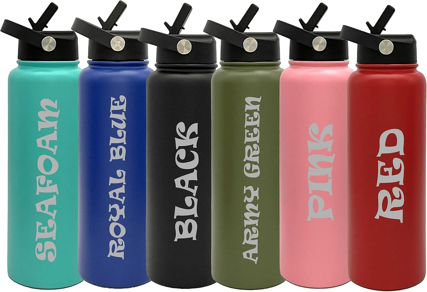 Customized Tumblers, Double Wall Personalized Bottles with Splash and Leak Proof Upgraded Slider Lid, Laser Engraved Text, Travel Gifts for Him or Her (40oz, Pink)