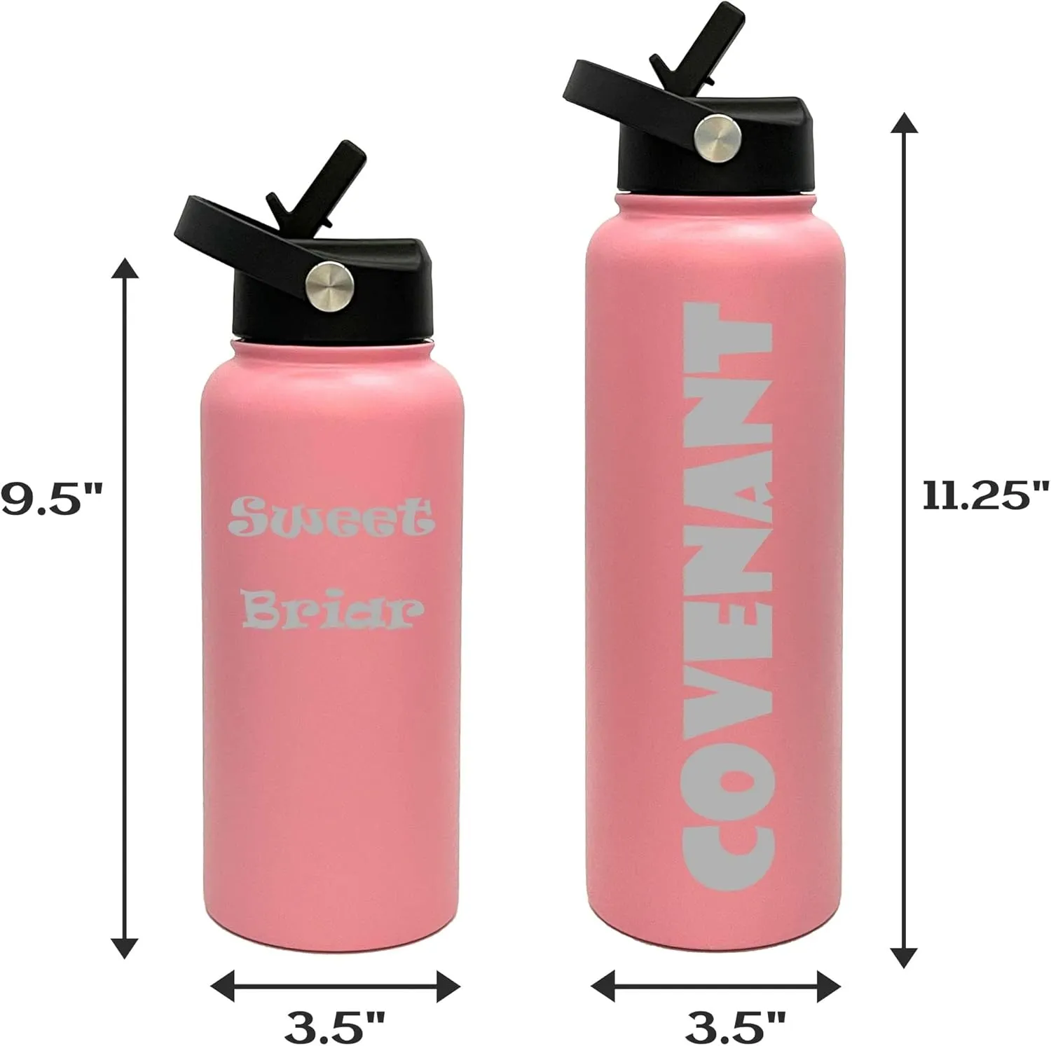 Customized Tumblers, Double Wall Personalized Bottles with Splash and Leak Proof Upgraded Slider Lid, Laser Engraved Text, Travel Gifts for Him or Her (40oz, Pink)