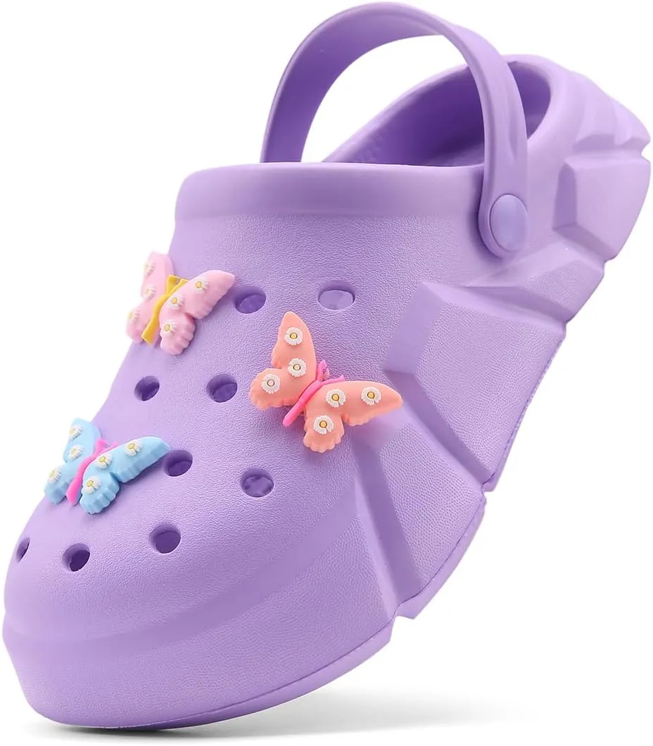 Cute Butterfly-Themed Lightweight Girls' Clogs, Platform Soft Sole Closed Toe EVA Home Garden Clog Shoes, Two-Way Wear Breathable Beach Clogs, Trendy Non-Slip Slip-On Sandals for Outdoor Indoor