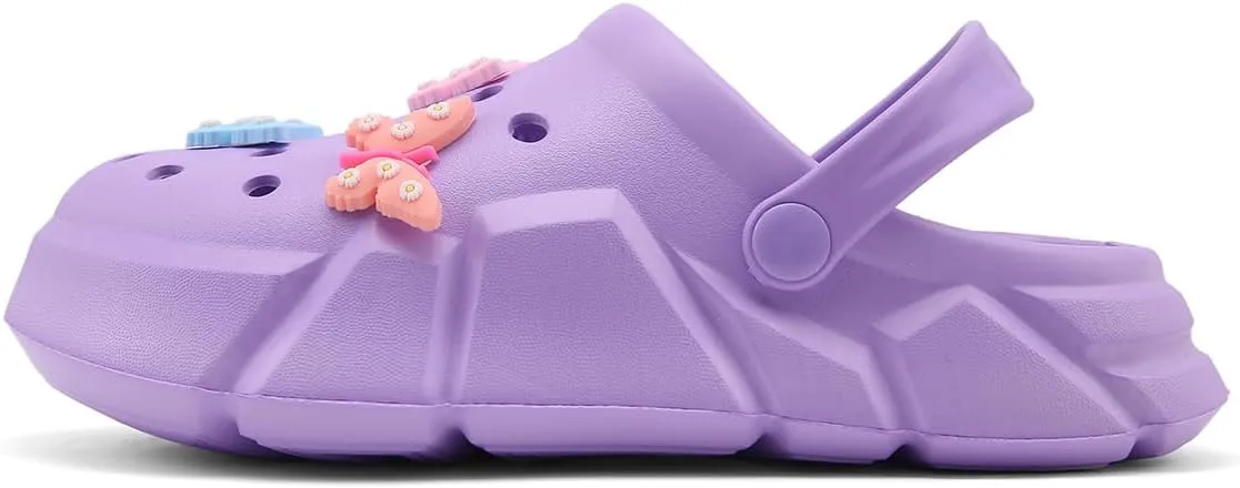 Cute Butterfly-Themed Lightweight Girls' Clogs, Platform Soft Sole Closed Toe EVA Home Garden Clog Shoes, Two-Way Wear Breathable Beach Clogs, Trendy Non-Slip Slip-On Sandals for Outdoor Indoor