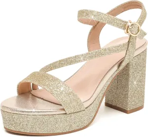 DADAWEN Platform Heels for Women High Block Chunky Open Toe Ankle Strap Heeled Sandals Wedding Party Evening Prom Dance Dress Pump Sandals Shoes