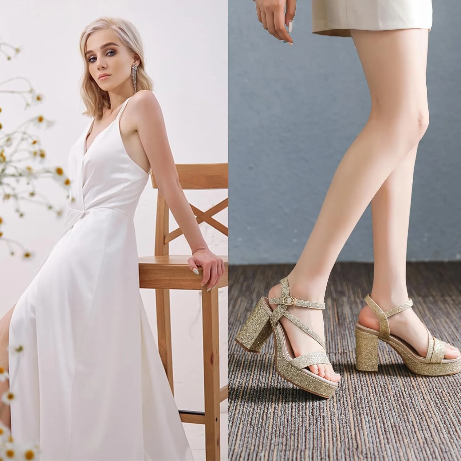 DADAWEN Platform Heels for Women High Block Chunky Open Toe Ankle Strap Heeled Sandals Wedding Party Evening Prom Dance Dress Pump Sandals Shoes