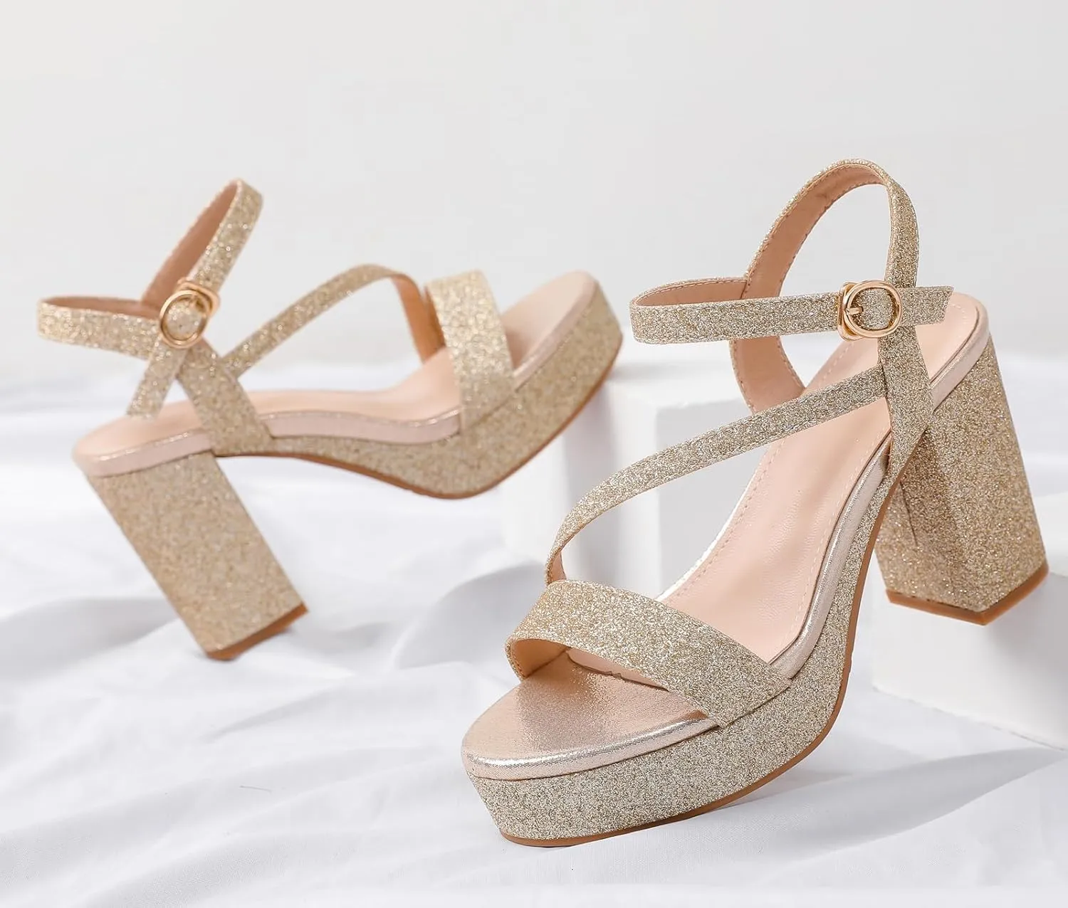DADAWEN Platform Heels for Women High Block Chunky Open Toe Ankle Strap Heeled Sandals Wedding Party Evening Prom Dance Dress Pump Sandals Shoes