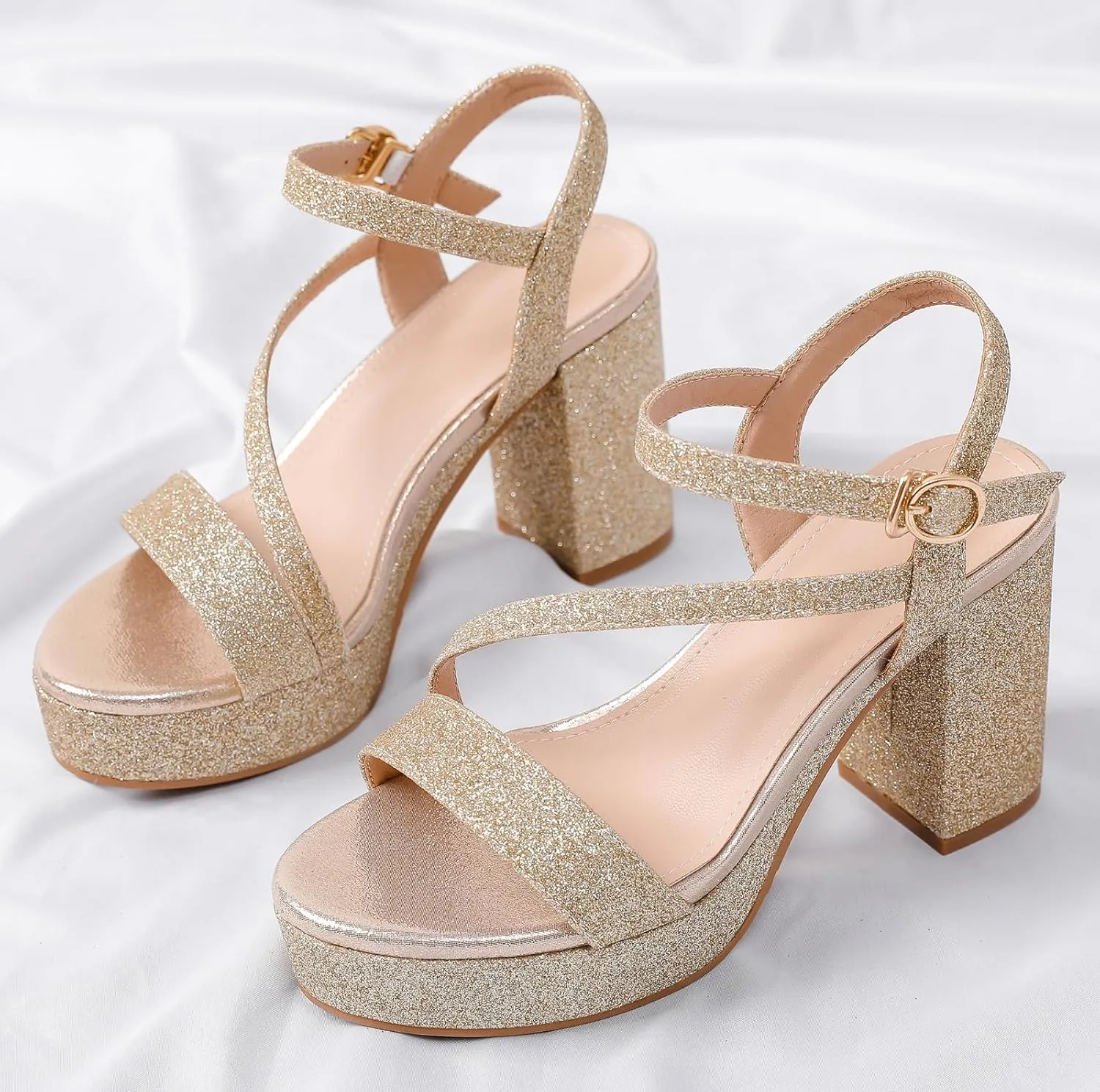 DADAWEN Platform Heels for Women High Block Chunky Open Toe Ankle Strap Heeled Sandals Wedding Party Evening Prom Dance Dress Pump Sandals Shoes