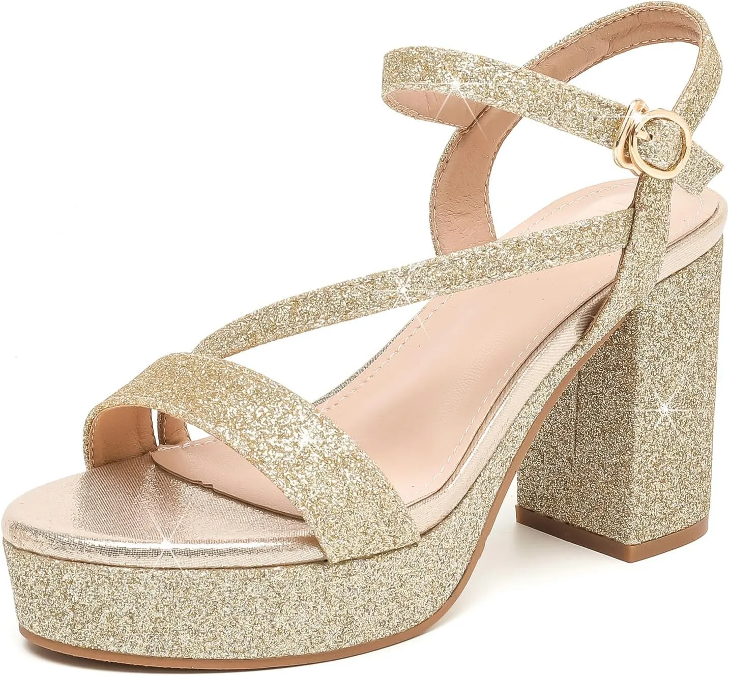 DADAWEN Platform Heels for Women High Block Chunky Open Toe Ankle Strap Heeled Sandals Wedding Party Evening Prom Dance Dress Pump Sandals Shoes