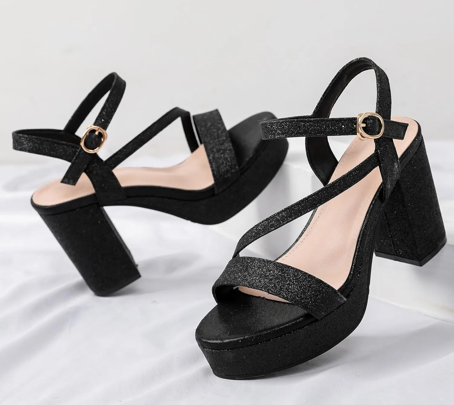 DADAWEN Platform Heels for Women High Block Chunky Open Toe Ankle Strap Heeled Sandals Wedding Party Evening Prom Dance Dress Pump Sandals Shoes