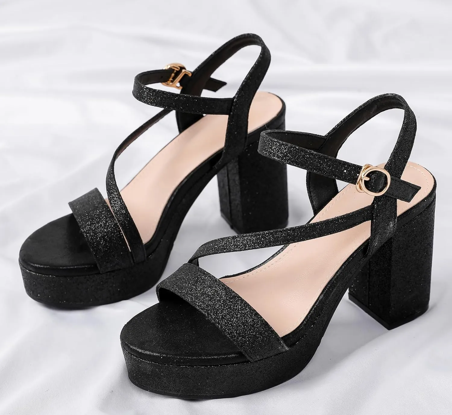 DADAWEN Platform Heels for Women High Block Chunky Open Toe Ankle Strap Heeled Sandals Wedding Party Evening Prom Dance Dress Pump Sandals Shoes