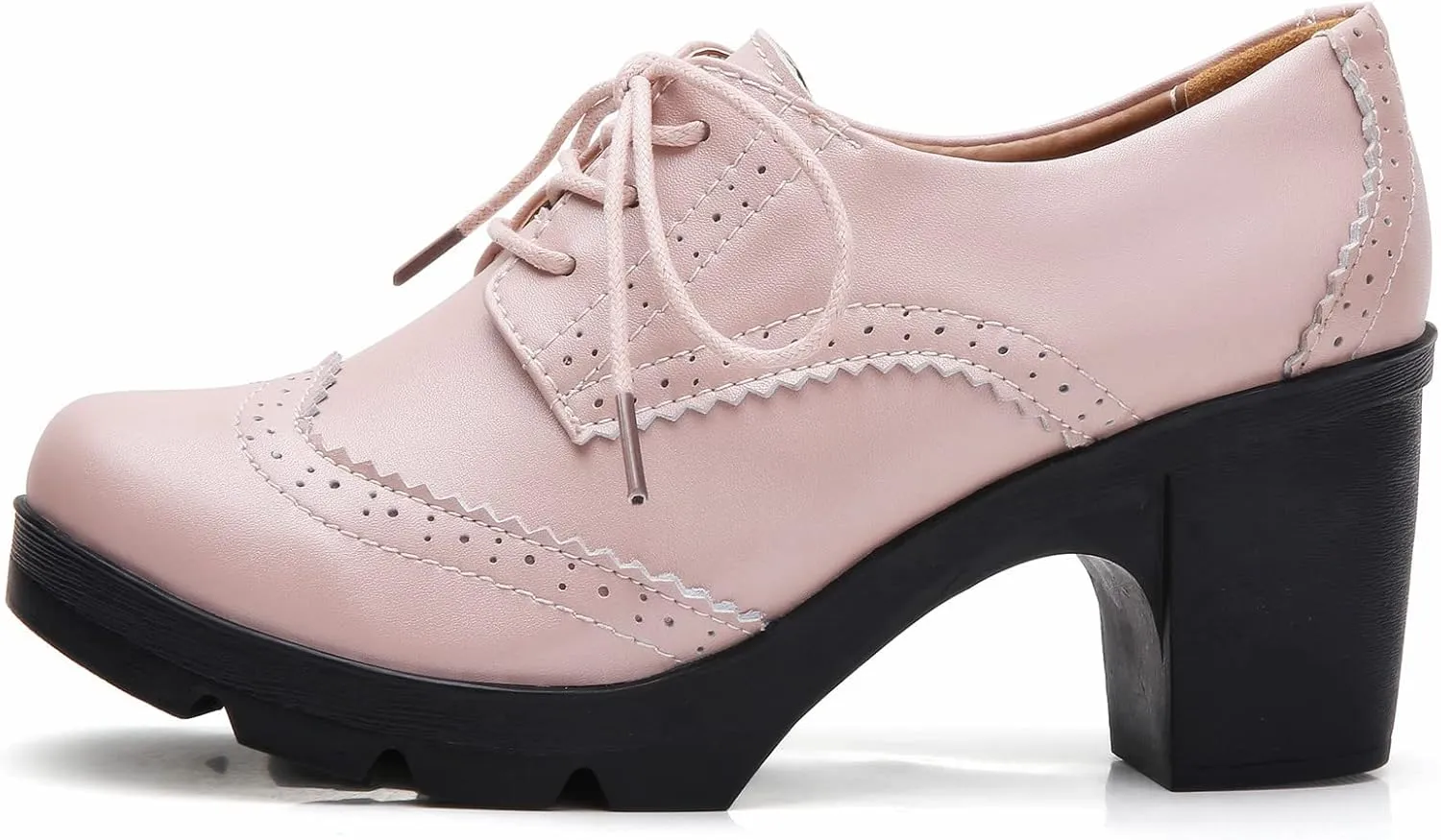 DADAWEN Women's Classic T-Strap Platform Mid-Heel Square Toe Oxfords Dress Shoes
