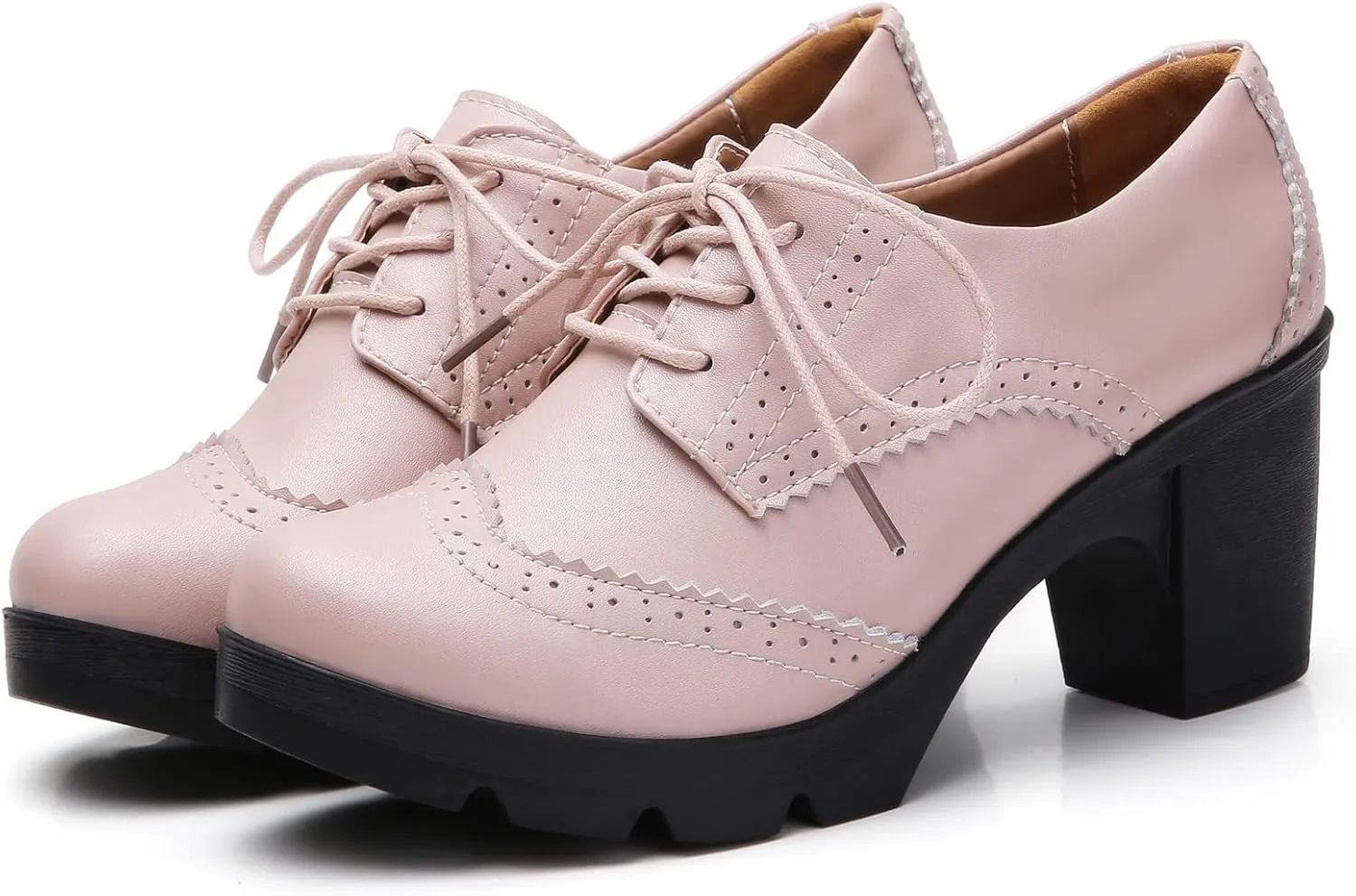 DADAWEN Women's Classic T-Strap Platform Mid-Heel Square Toe Oxfords Dress Shoes