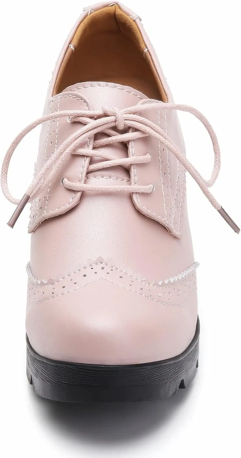 DADAWEN Women's Classic T-Strap Platform Mid-Heel Square Toe Oxfords Dress Shoes