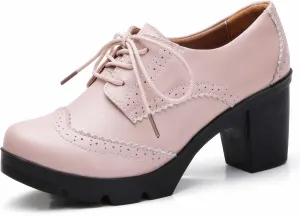 DADAWEN Women's Classic T-Strap Platform Mid-Heel Square Toe Oxfords Dress Shoes