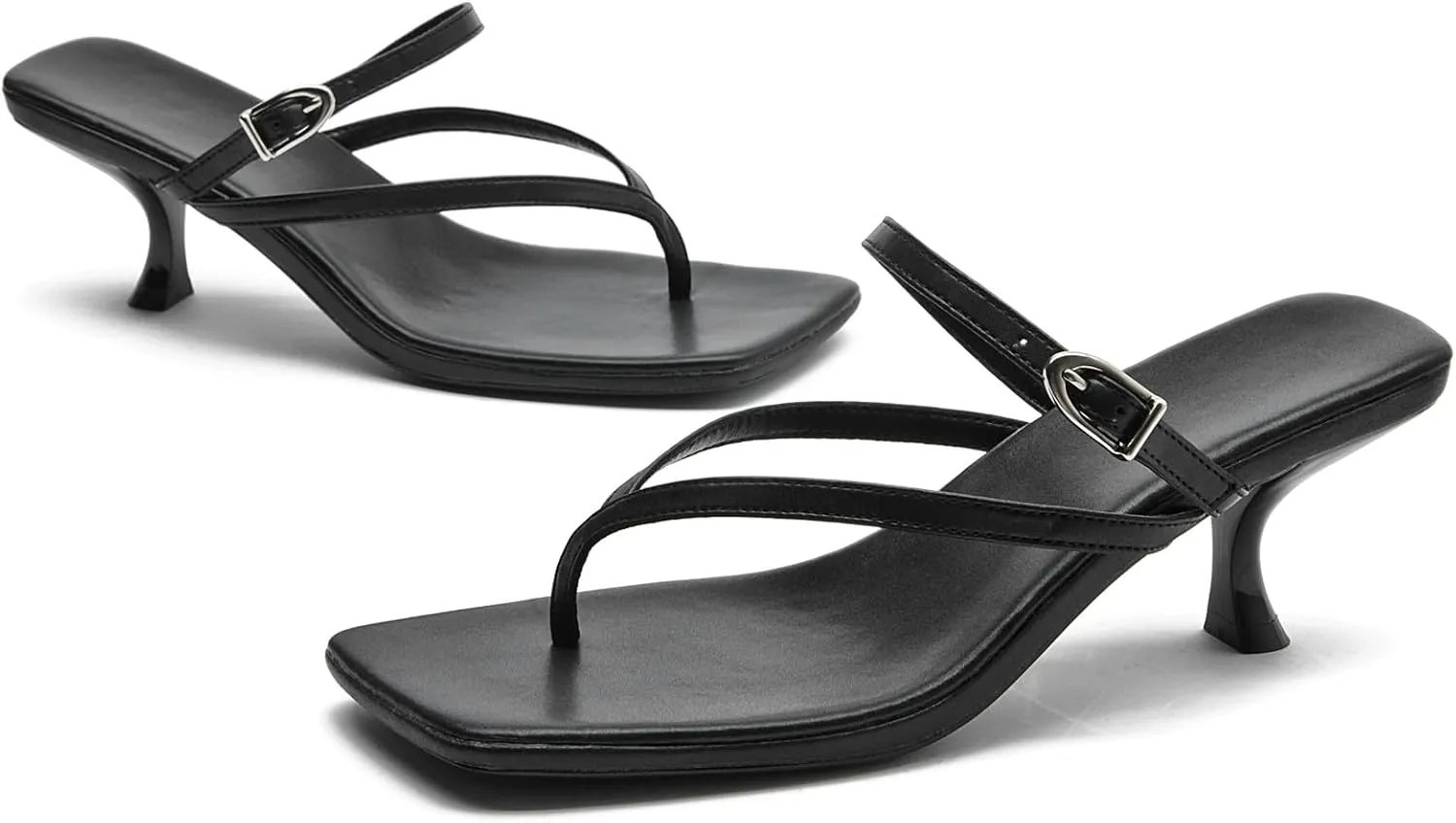 DADAWEN Women's Kitten Heels Thong Sandals Square Open Toe Buckle Slip On Flip Flops Heels Sexy Fashion Summer Dressy Wedding Party Pumps Heeled Sandals