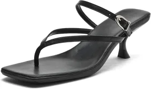 DADAWEN Women's Kitten Heels Thong Sandals Square Open Toe Buckle Slip On Flip Flops Heels Sexy Fashion Summer Dressy Wedding Party Pumps Heeled Sandals
