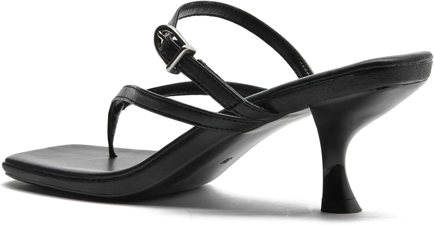 DADAWEN Women's Kitten Heels Thong Sandals Square Open Toe Buckle Slip On Flip Flops Heels Sexy Fashion Summer Dressy Wedding Party Pumps Heeled Sandals