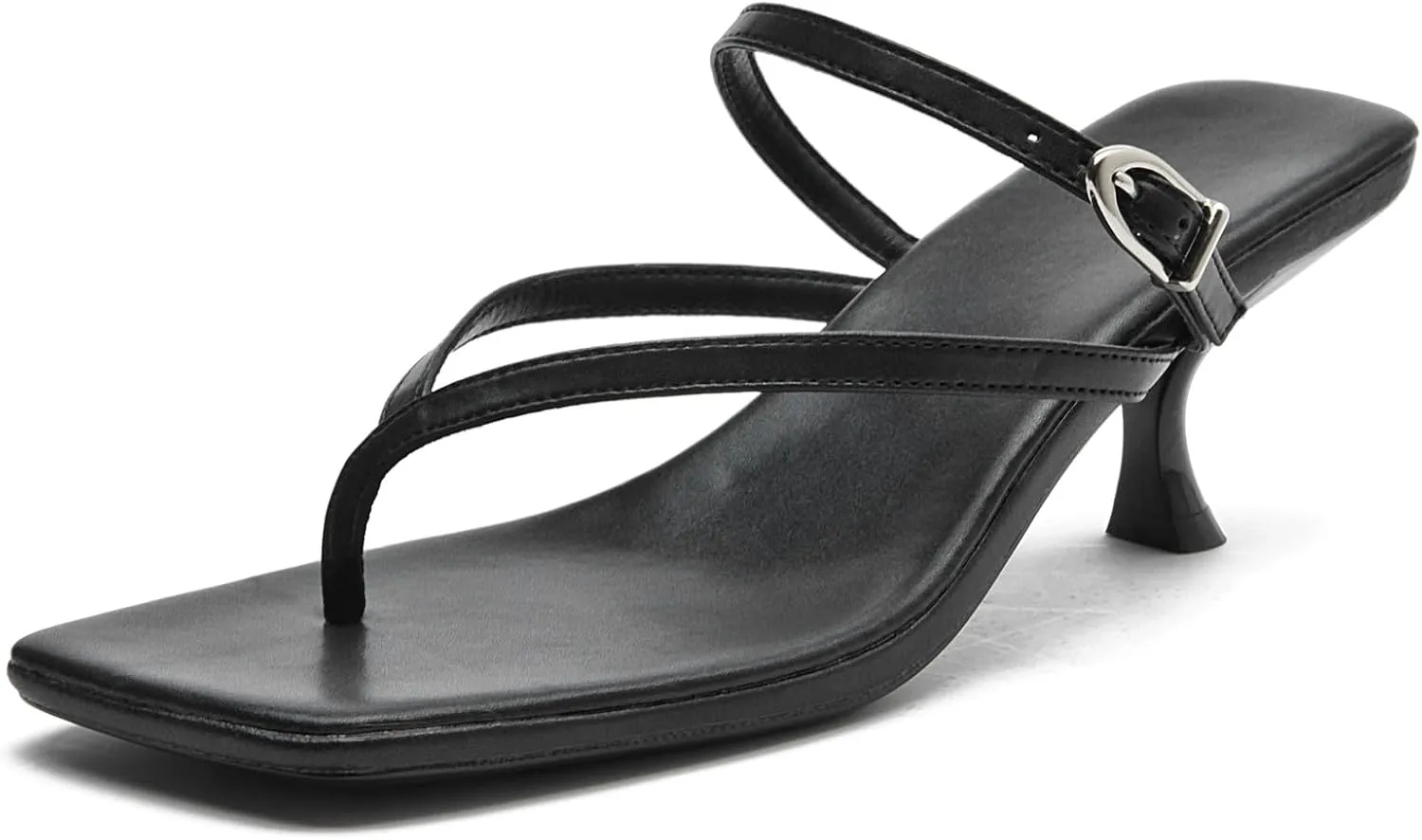 DADAWEN Women's Kitten Heels Thong Sandals Square Open Toe Buckle Slip On Flip Flops Heels Sexy Fashion Summer Dressy Wedding Party Pumps Heeled Sandals