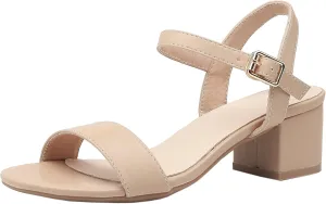 DADAWEN Women's Open Toe Ankle Strap Glitter Low Block Chunky Heels Sandals Dress Pumps Shoes