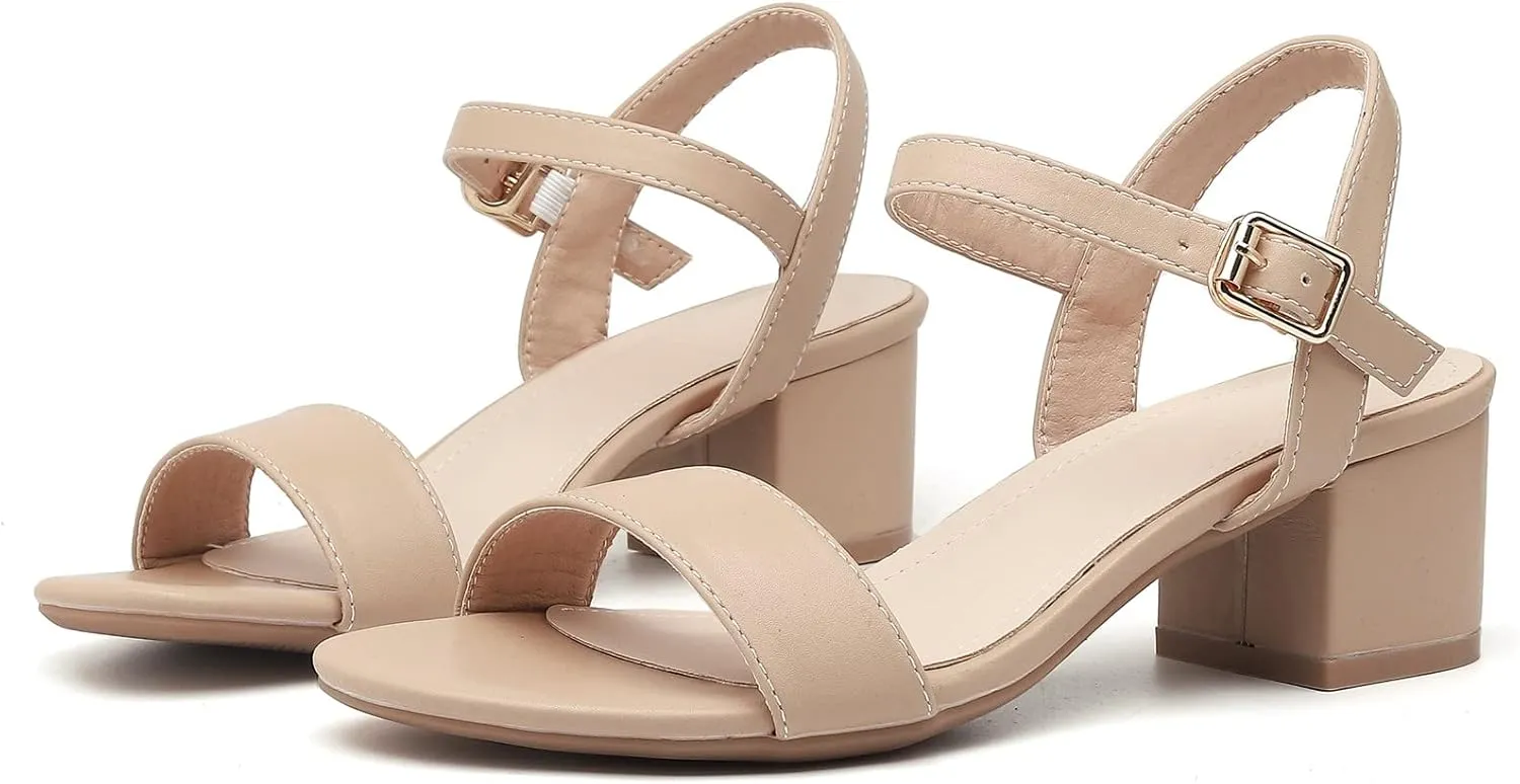 DADAWEN Women's Open Toe Ankle Strap Glitter Low Block Chunky Heels Sandals Dress Pumps Shoes